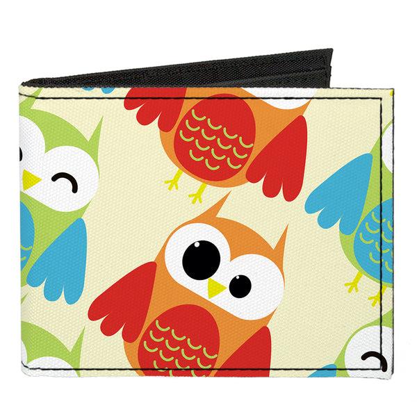 Buckle-Down Canvas Bi-Fold Wallet - Owl Eyes Yellow Reds Blues