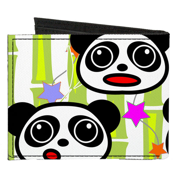 Buckle-Down Canvas Bi-Fold Wallet - Panda Bear Cartoon Bamboo White Greens Multi Color