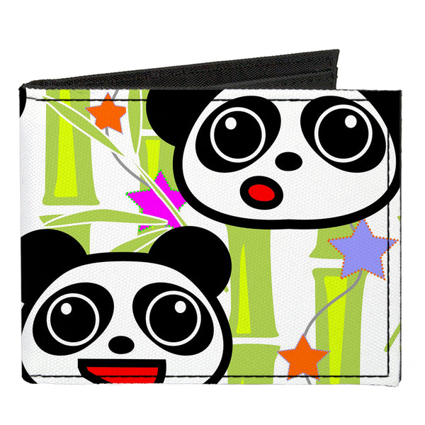 Buckle-Down Canvas Bi-Fold Wallet - Panda Bear Cartoon Bamboo White Greens Multi Color