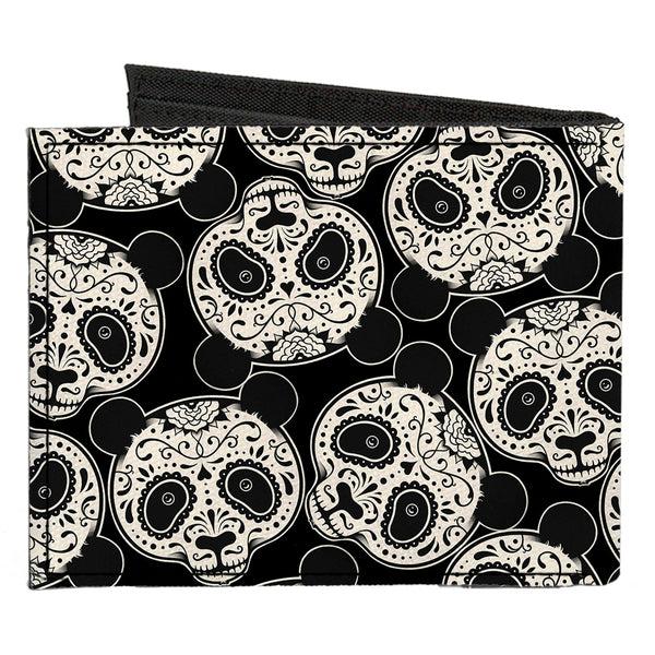 Buckle-Down Canvas Bi-Fold Wallet - Panda Bear Sugar Skull Scattered Black White