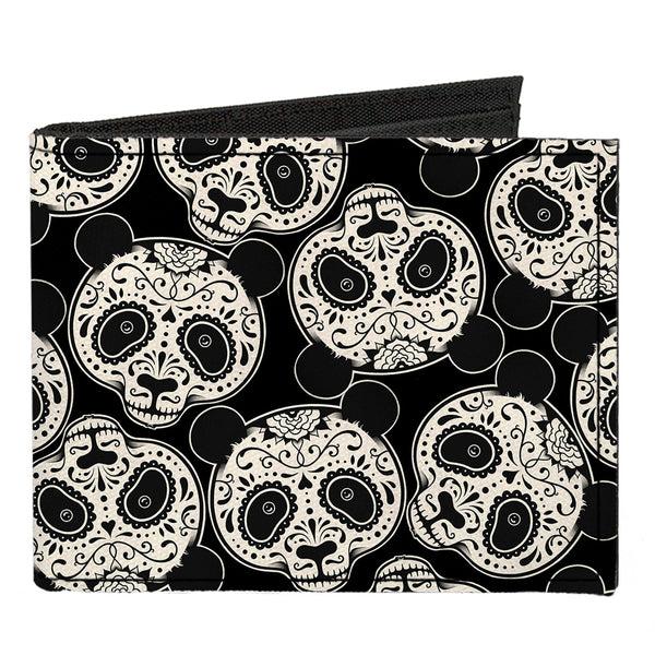 Buckle-Down Canvas Bi-Fold Wallet - Panda Bear Sugar Skull Scattered Black White