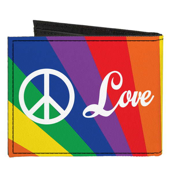 Buckle-Down Canvas Bi-Fold Wallet - PEACE And LOVE Rainbow Rays Multi Color White