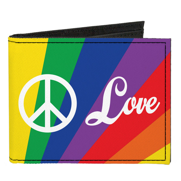 Buckle-Down Canvas Bi-Fold Wallet - PEACE and LOVE Rainbow Rays Multi Color White
