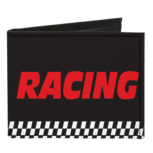 Buckle-Down Canvas Bi-Fold Wallet - RACING w Checker Black White Red