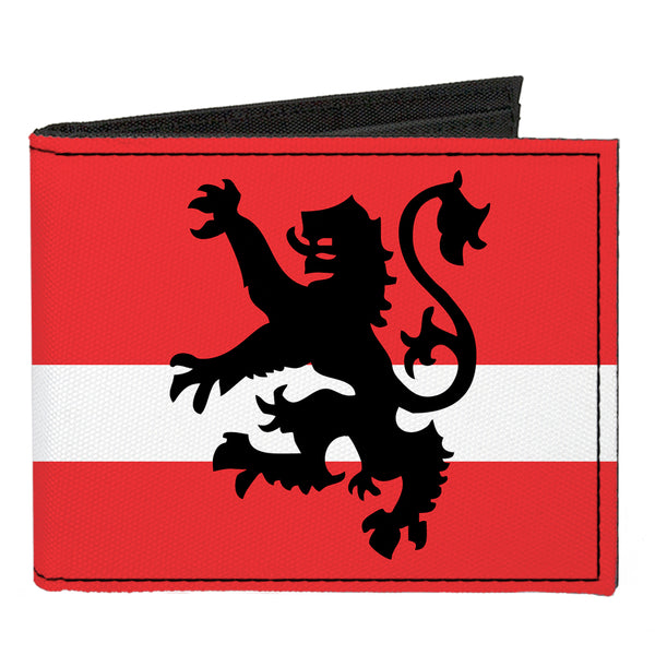Buckle-Down Canvas Bi-Fold Wallet - Rampant Lion Repeat Stripes Red White Black