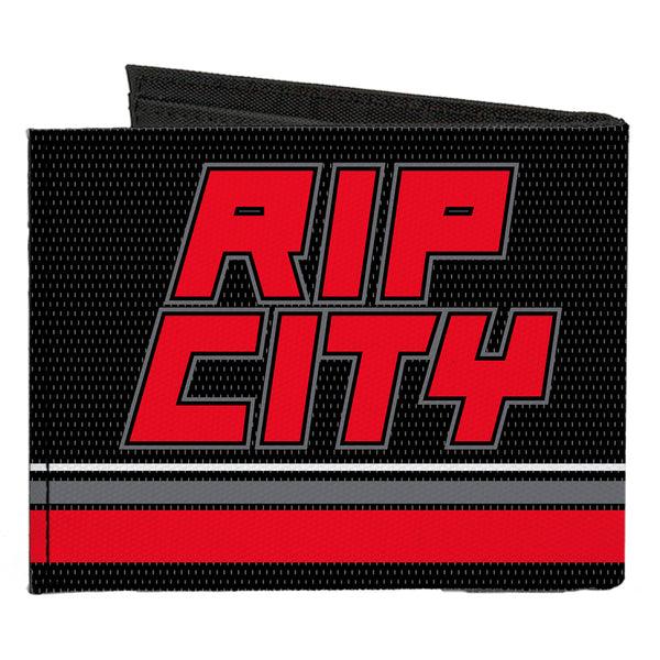Buckle-Down Canvas Bi-Fold Wallet - RIP CITY Stripe Mesh Black Gray Red