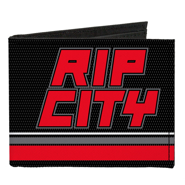 Buckle-Down Canvas Bi-Fold Wallet - RIP CITY Stripe Mesh Black Gray Red