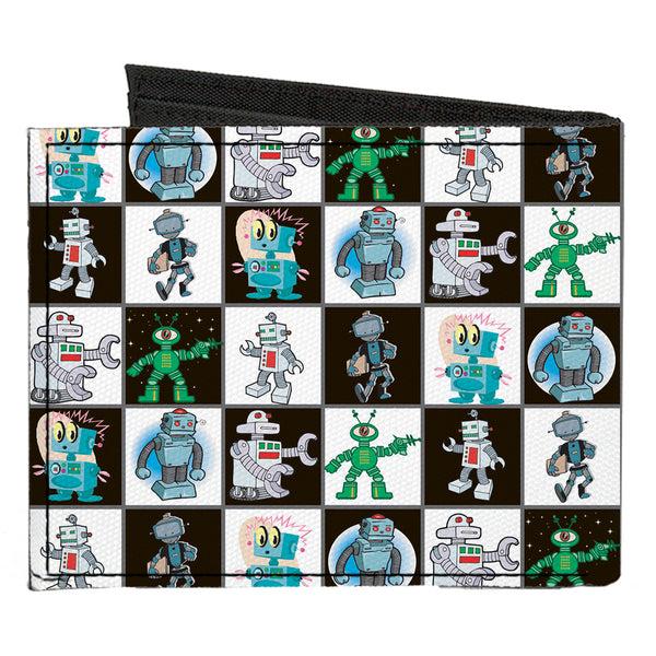 Buckle-Down Canvas Bi-Fold Wallet - Robot Checkers Black White