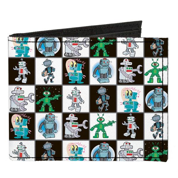 Buckle-Down Canvas Bi-Fold Wallet - Robot Checkers Black White
