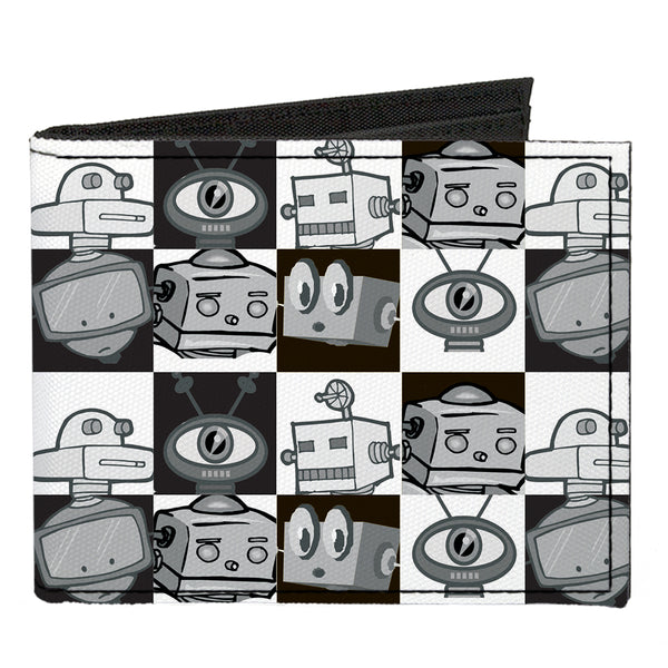 Buckle-Down Canvas Bi-Fold Wallet - Robot Heads Checkers Black White