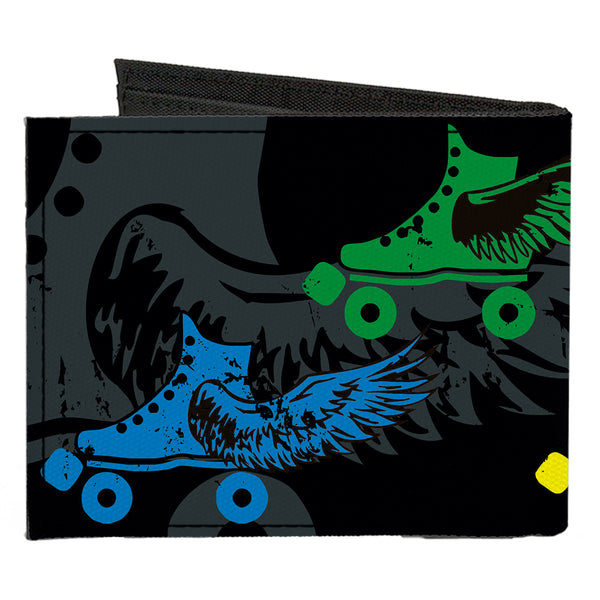 Buckle-Down Canvas Bi-Fold Wallet - Roller Skates Black Gray Multi Color
