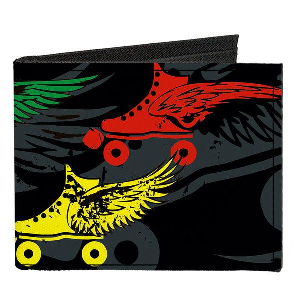Buckle-Down Canvas Bi-Fold Wallet - Roller Skates Black Gray Multi Color