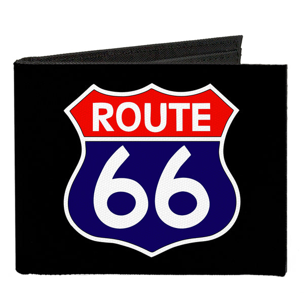 Buckle-Down Canvas Bi-Fold Wallet - ROUTE 66 Highway Sign Black White Red Blue