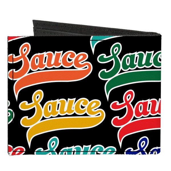 Buckle-Down Canvas Bi-Fold Wallet - SAUCE Baseball Script Black/Multi Color