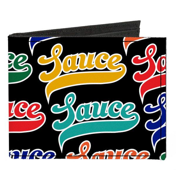 Buckle-Down Canvas Bi-Fold Wallet - SAUCE Baseball Script Black/Multi Color