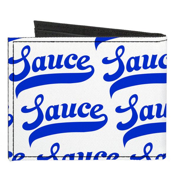 Buckle-Down Canvas Bi-Fold Wallet - SAUCE Baseball Script White/Blue