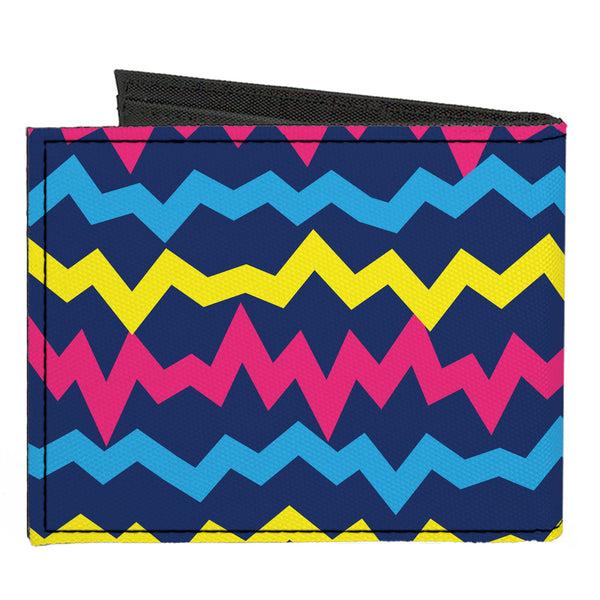 Buckle-Down Canvas Bi-Fold Wallet - Scribble Zig Zag Stripe Navy/Multi Color