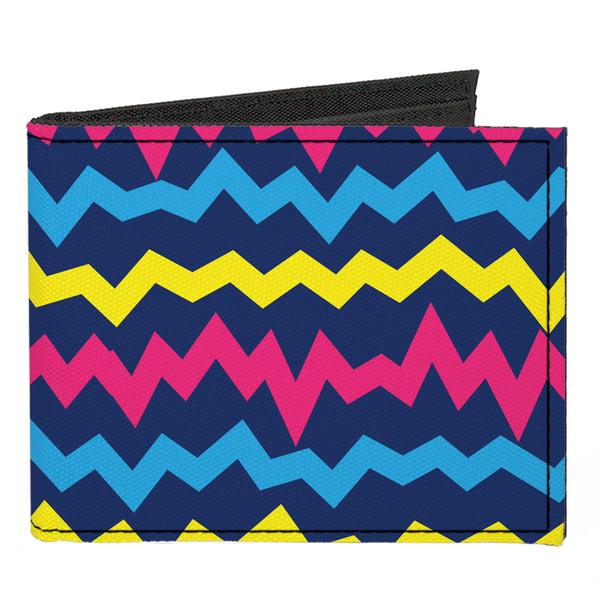 Buckle-Down Canvas Bi-Fold Wallet - Scribble Zig Zag Stripe Navy/Multi Color