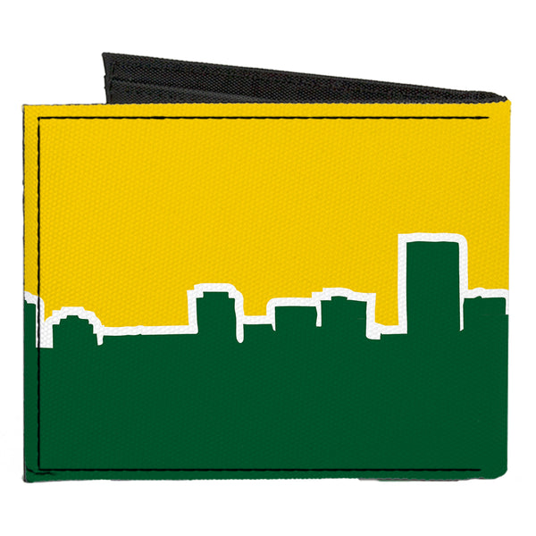 Buckle-Down Canvas Bi-Fold Wallet - Seattle Skyline Yellow Emerald Green