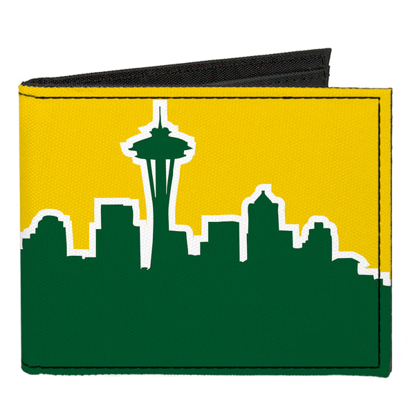 Buckle-Down Canvas Bi-Fold Wallet - Seattle Skyline Yellow Emerald Green