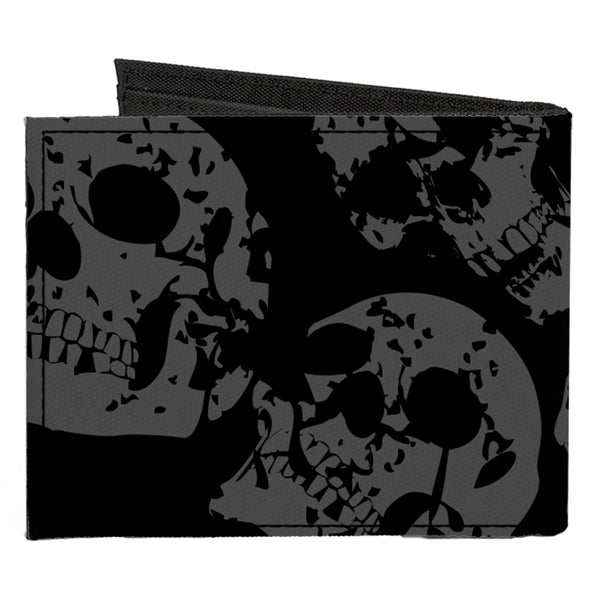 Buckle-Down Canvas Bi-Fold Wallet - Skulls Stacked Weathered Black Gray