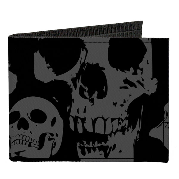 Buckle-Down Canvas Bi-Fold Wallet - Skulls Stacked Weathered Black Gray