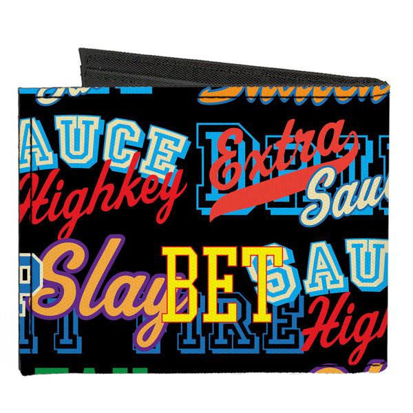 Buckle-Down Canvas Bi-Fold Wallet - Slang Verbiage Stacked Black/Multi Color