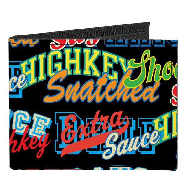 Buckle-Down Canvas Bi-Fold Wallet - Slang Verbiage Stacked Black/Multi Color