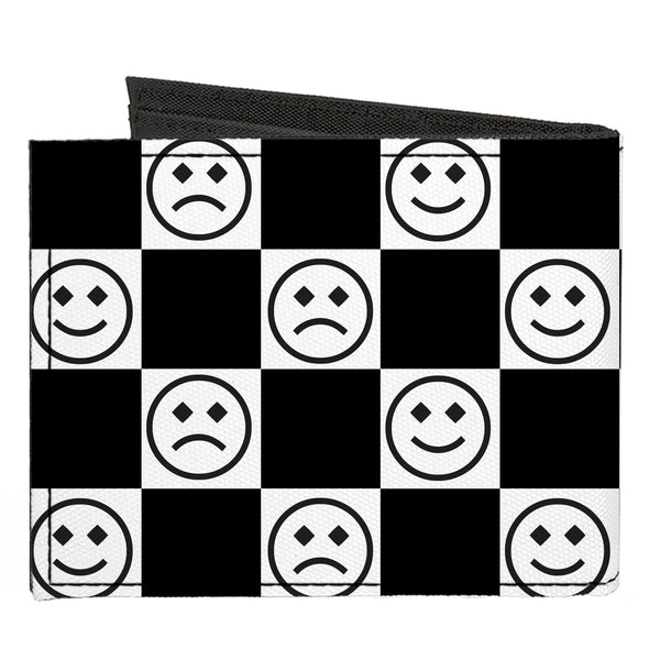Buckle-Down Canvas Bi-Fold Wallet - Smiley Sad Face Checker Black/White