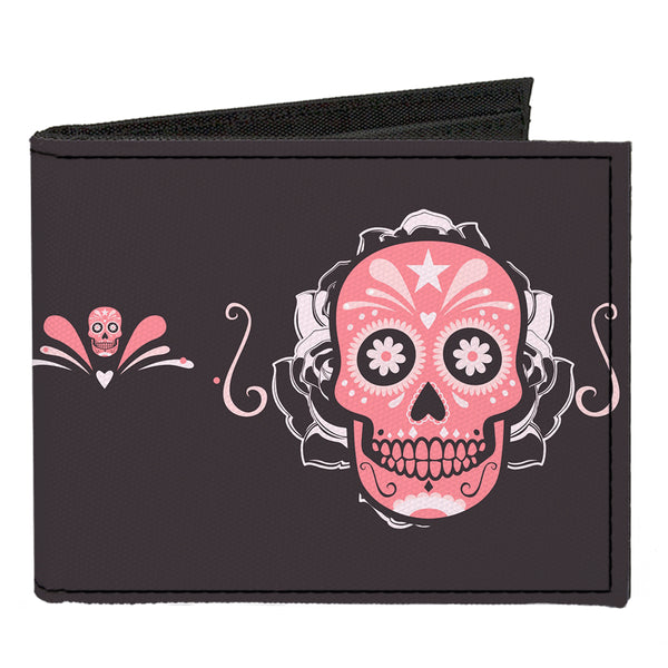 Buckle-Down Canvas Bi-Fold Wallet - Sugar Skulls Gray Pink