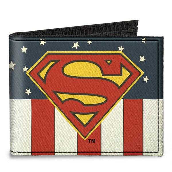 Buckle-Down Canvas Bi-Fold Wallet - Superman Shield Americana Red White Blue Yellow