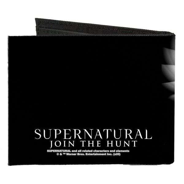 Buckle-Down Canvas Bi-Fold Wallet - SUPERNATURAL Castiel Angel Wings Pose + Logo Black White