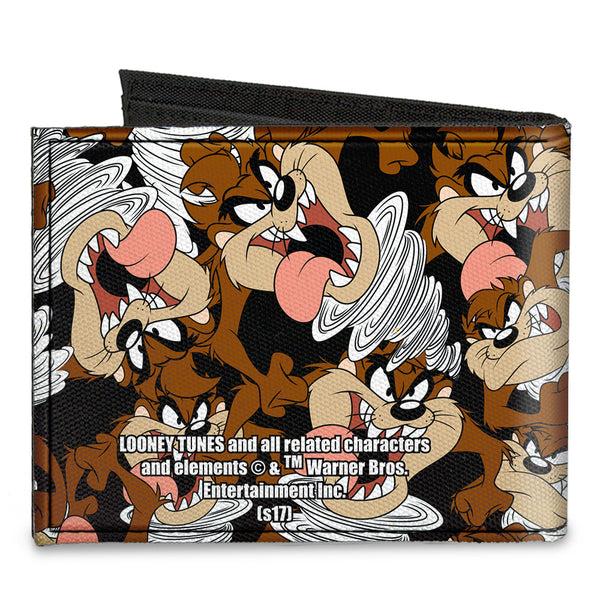 Buckle-Down Canvas Bi-Fold Wallet - Tasmanian Devil Vortex Poses Scattered Black