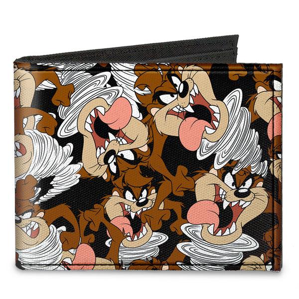 Buckle-Down Canvas Bi-Fold Wallet - Tasmanian Devil Vortex Poses Scattered Black