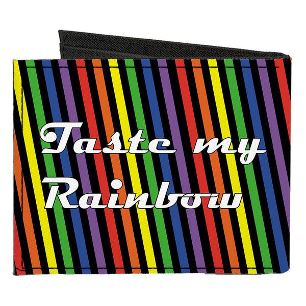 Buckle-Down Canvas Bi-Fold Wallet - TASTE MY RAINBOW Black Multi Color