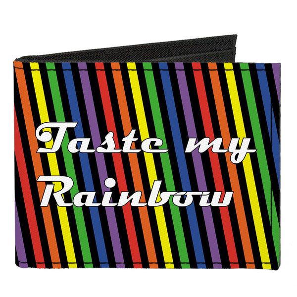 Buckle-Down Canvas Bi-Fold Wallet - TASTE MY RAINBOW Black Multi Color