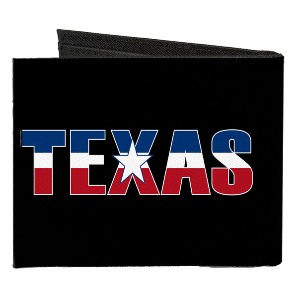 Buckle-Down Canvas Bi-Fold Wallet - TEXAS W Star Black White Blue Red