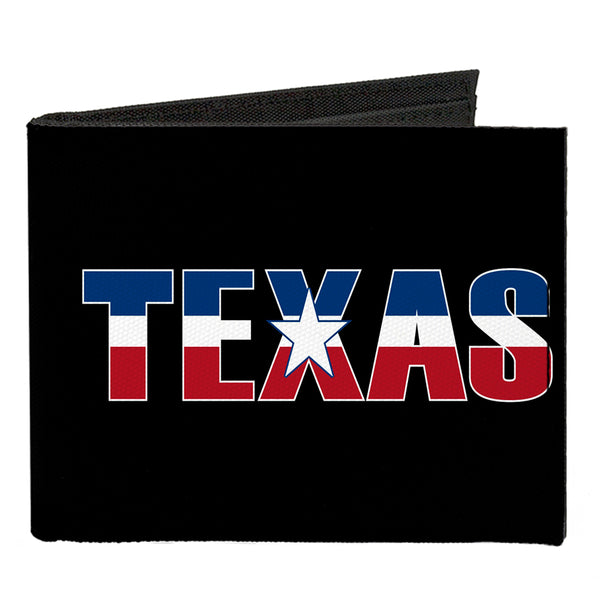 Buckle-Down Canvas Bi-Fold Wallet - TEXAS w Star Black White Blue Red