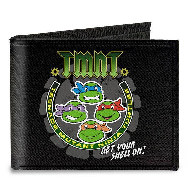 Buckle-Down Canvas Bi-Fold Wallet - TMNT-GET YOUR SHELL ON + TMNT WORLD TOUR 84 Black Gray Green