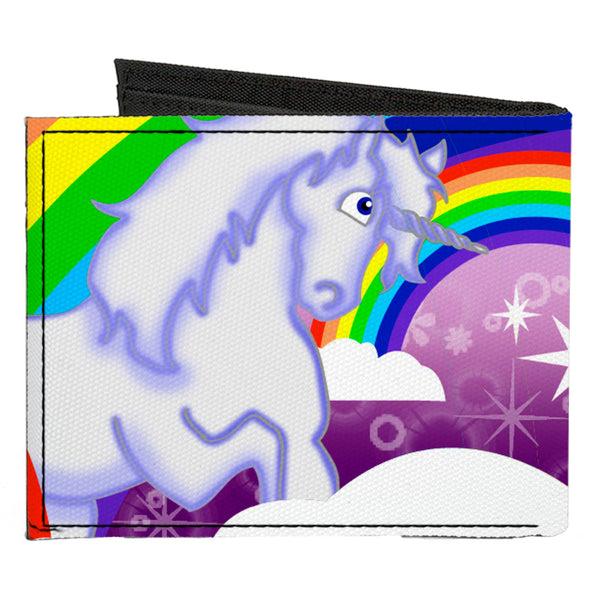 Buckle-Down Canvas Bi-Fold Wallet - Unicorns In Rainbows W Sparkles Purple