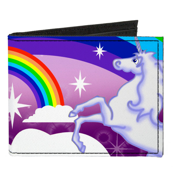 Buckle-Down Canvas Bi-Fold Wallet - Unicorns in Rainbows w Sparkles Purple