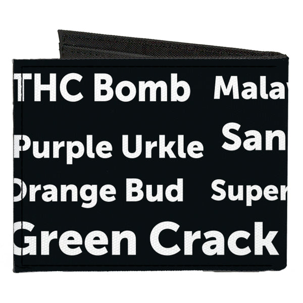 Buckle-Down Canvas Bi-Fold Wallet - Verbiage Marijuana Strains Black White