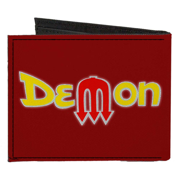 Buckle-Down Canvas Bi-Fold Wallet - Vintage Dodge DEMON Logo Burgundy Silver Yellow Red