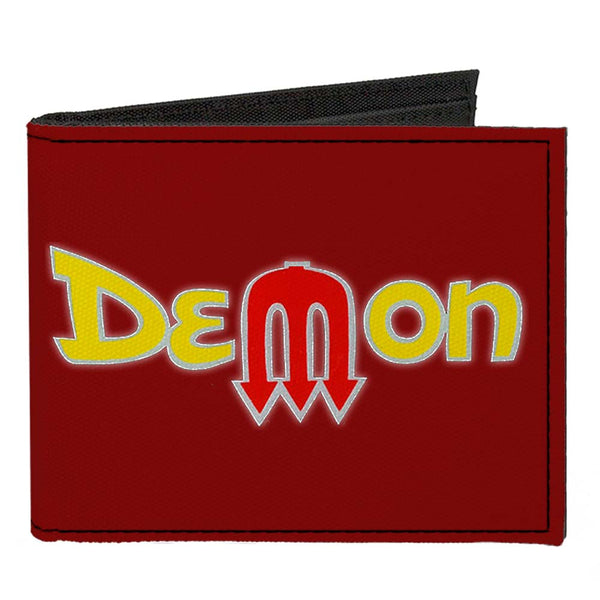 Buckle-Down Canvas Bi-Fold Wallet - Vintage Dodge DEMON Logo Burgundy Silver Yellow Red