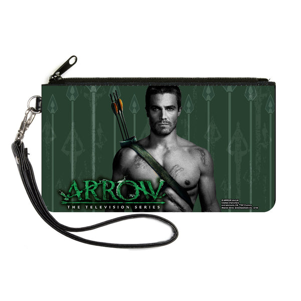 Buckle-Down Canvas Zipper Wallet - LARGE - ARROW Standing Pose2 Arrow Tips Greens Grays