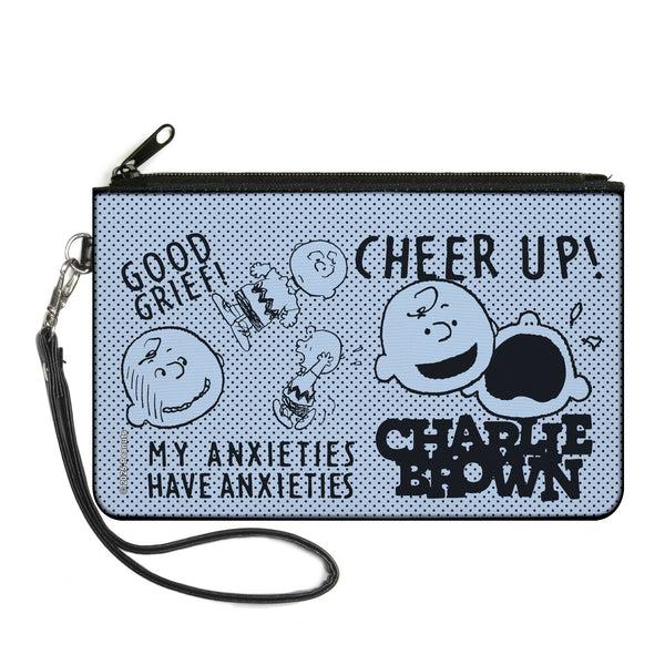 Buckle-Down Canvas Zipper Wallet - LARGE - CHARLIE BROWN Poses and Quotes Baby Blue/Black