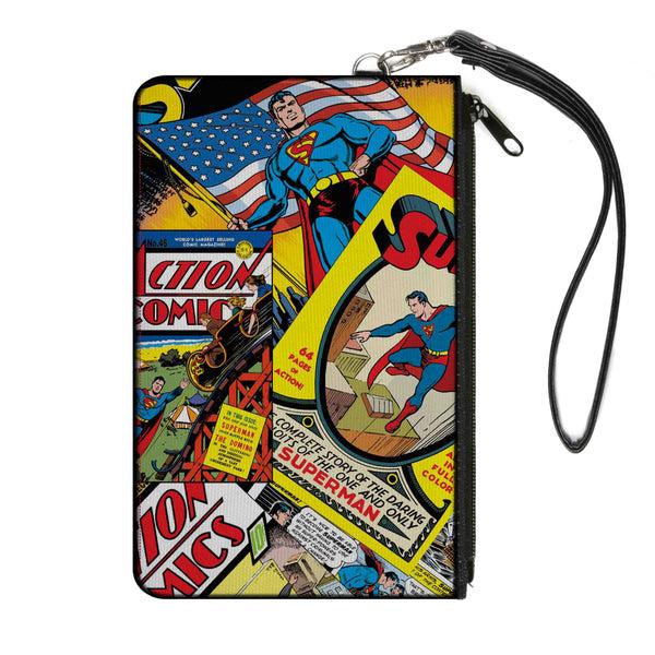 Buckle-Down Canvas Zipper Wallet - LARGE - Classic ACTION COMICS and SUPERMAN Comic Book Covers Stacked