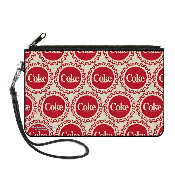 Buckle-Down Canvas Zipper Wallet - LARGE - Coca-Cola COKE Bottle Caps Collage White/Red