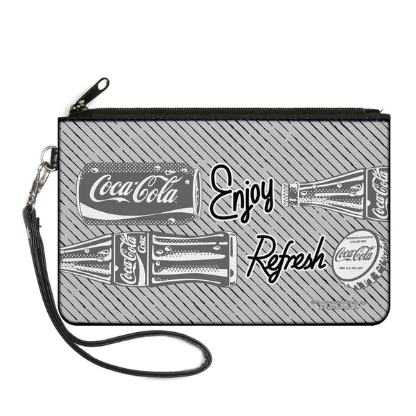 Buckle-Down Canvas Zipper Wallet - LARGE - Coca-Cola ENJOY REFRESH Can and Bottle Grays/White/Black