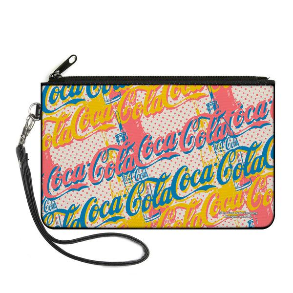 Buckle-Down Canvas Zipper Wallet - LARGE - COCA-COLA Script Logo Stacked Pop Art White/Multi Pastel